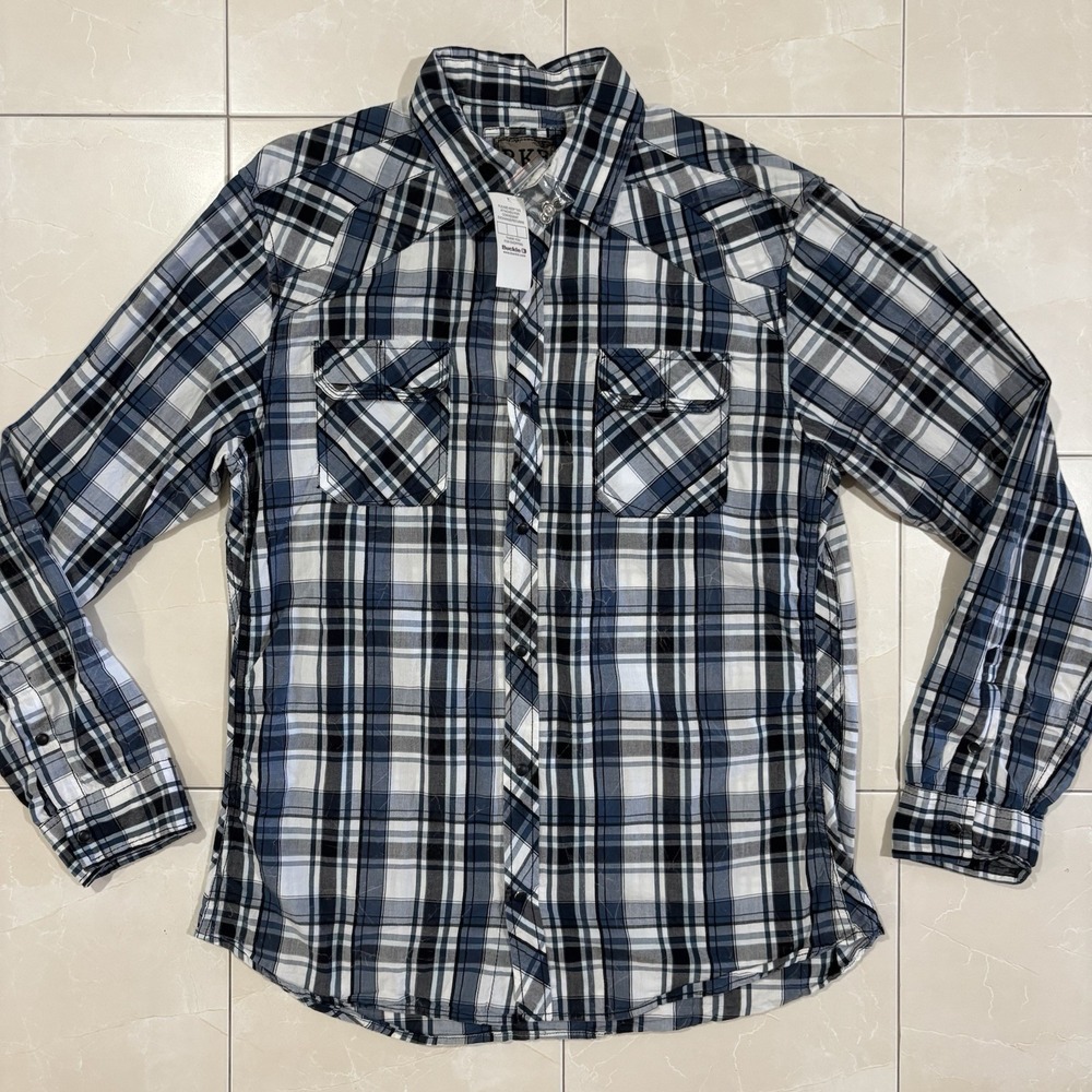 BKE Pearl Snap Button Shirt Men's XL Western NEW Rodeo Cowboy Plaid Blue